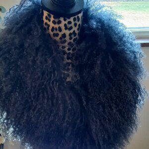 PRICED TO SELL-new Curly Mongolian Lamb Fur Collar-dark gray
